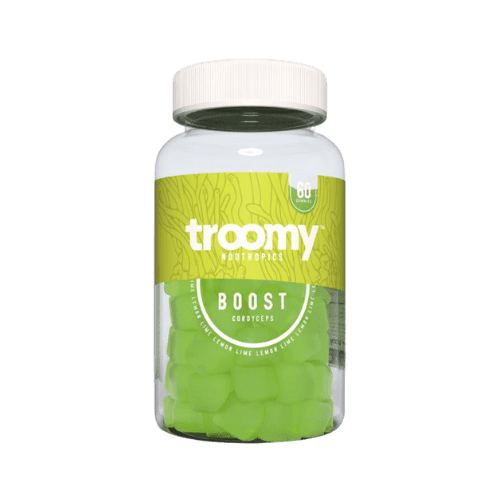 Enhance productivity and well-being with Troomy Nootropics' Boost Gummies containing Cordyceps mushroom extract. Cordyceps is an adaptogen known for energy, strength, immunity benefits, and stress management properties.